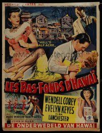 8g576 HELL'S HALF ACRE Belgian '54 Wendell Corey romances sexy Evelyn Keyes in Hawaii!
