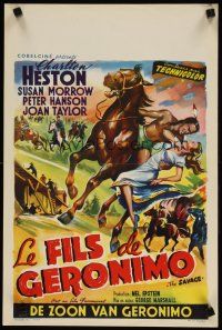 8g614 SAVAGE Belgian '52 Native American Charlton Heston grabs Susan Morrow on horseback!