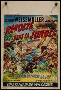 8g615 SAVAGE MUTINY Belgian '53 art of Johnny Weissmuller as Jungle Jim w/pretty Angela Stevens!