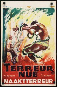 8g626 NAKED TERROR Belgian '61 wild artwork of topless woman dancing with snakes, Terreur Nue!