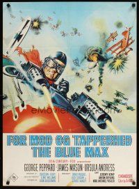 8g752 BLUE MAX Danish '66 great artwork of WWI fighter pilot George Peppard in airplane!