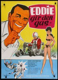 8g836 SWELLED HEAD Danish '64 Une Grosse Tete, cool art of Eddie Constantine & sexy girl!