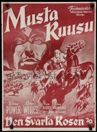 8g052 BLACK ROSE Finnish '50 artwork of Tyrone Power, Jack Hawkins & Orson Welles!