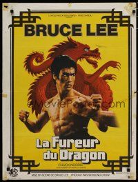 8g292 RETURN OF THE DRAGON French 23x32 '74 Bruce Lee classic, great close-up of Lee, Ferracci art
