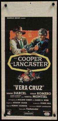 8g127 VERA CRUZ Italian locandina R60s best close up art of cowboys Gary Cooper & Burt Lancaster!