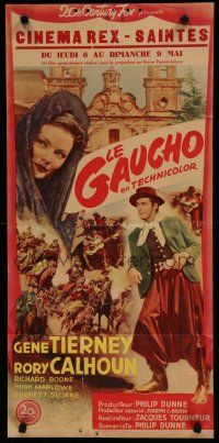 8g079 WAY OF A GAUCHO Italian/French 15x31 '52 sexy Gene Tierney & Rory Calhoun, Jacques Tourneur!