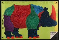 8g434 PROJEKT Polish 27x38 '74 wonderful Hilscher artwork of colorful rhino!