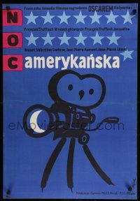 8g352 DAY FOR NIGHT Polish 23x33 '74 Francois Truffaut, cool different movie camera art by Flisak!