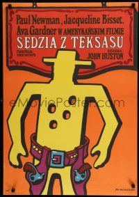 8g377 LIFE & TIMES OF JUDGE ROY BEAN Polish 23x33 '75 John Huston, art of cowboy by Mlodozeniec!