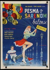 8g148 KAUF DIR EINEN BUNTEN LUFTBALLON Yugoslavian '61 Ina Bauer, art of sexy skater w/balloons!