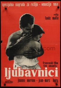 8g153 LOVERS Yugoslavian '58 Louis Malle's Les Amants, art of Jeanne Moreau & her lover!