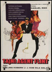 8g158 OUR MAN FLINT Yugoslavian '66 Bob Peak art of James Coburn, sexy James Bond spy spoof!