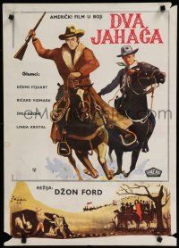 8g168 TWO RODE TOGETHER Yugoslavian '61 John Ford, James Stewart & Richard Widmark on horses!