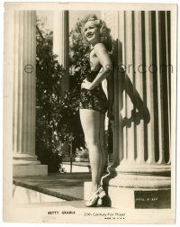 8h123 BETTY GRABLE 8x10.25 still '30s full-length portrait in sexy swimsuit standing by column!