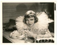 8h211 CLAUDETTE COLBERT 8x10.25 still '33 in dress with big collar & w/ martini from Tonight Is Ours