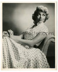 8h270 DOROTHY MALONE 8.25x10 still '50s great close up seated portrait in polka dot dress!