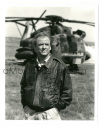 8h018 MONTE MARKHAM signed 8x10 REPRO still '80s great portrait standing by helicopter!