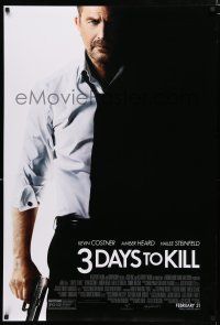 8j030 3 DAYS TO KILL advance DS 1sh '14 image of Kevin Costner as dying Secret Service agent!