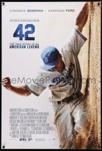 8j038 42 advance DS 1sh '13 baseball, image of Chadwick Boseman as Jackie Robinson sliding home!