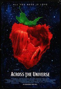 8j041 ACROSS THE UNIVERSE advance DS 1sh '07 Evan Rachel Wood, romance to the music of the Beatles!