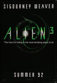 8j051 ALIEN 3 teaser 1sh '92 Sigourney Weaver, hiding in the most terrifying place of all!