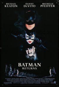 8j090 BATMAN RETURNS 1sh '92 collage of Michael Keaton, Danny DeVito, Michelle Pfeiffer!
