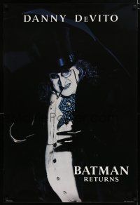 8j091 BATMAN RETURNS undated teaser 1sh '92 great image of Danny DeVito as the Penguin!