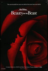 8j096 BEAUTY & THE BEAST advance DS 1sh R02 Walt Disney cartoon classic, art of cast in rose!