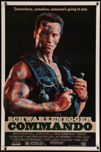 8j165 COMMANDO 1sh '85 Arnold Schwarzenegger is going to make someone pay!