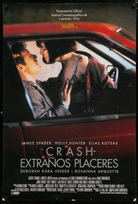 8j174 CRASH Spanish/U.S. DS 1sh '96 David Cronenberg, James Spader & sexy Holly Hunter in car!