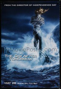8j190 DAY AFTER TOMORROW style AW teaser DS 1sh '04 cool art of Statue of Liberty in tidal wave!