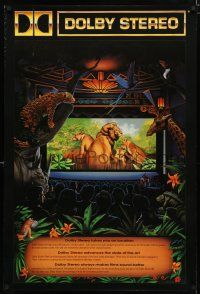 8j009 DOLBY STEREO DS 1sh '90 artwork of jungle animals in theater!