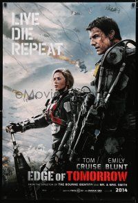 8j219 EDGE OF TOMORROW teaser DS 1sh '14 Tom Cruise & Emily Blunt, live, die, repeat!
