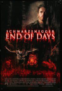 8j221 END OF DAYS DS 1sh '99 grizzled Arnold Schwarzenegger, cool creepy horror images!