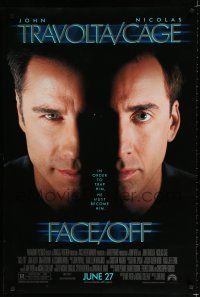 8j239 FACE/OFF advance DS 1sh '97 John Travolta and Nicholas Cage switch faces, John Woo sci-fi!