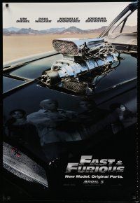 8j243 FAST & FURIOUS teaser DS 1sh '09 Vin Diesel, Paul Walker, blown R/T Charger!