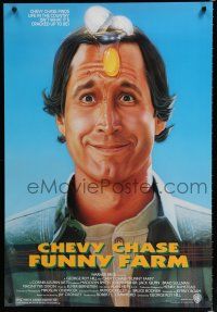 8j274 FUNNY FARM 1sh '88 smiling Chevy Chase w/egg on his face by Steven Chorney!