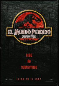 8j385 JURASSIC PARK 2 Spanish/U.S. teaser 1sh '96 The Lost World, something has survived!