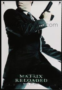 8j494 MATRIX RELOADED teaser DS 1sh '03 cool image of Hugo Weaving as Agent Smith!