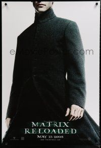 8j492 MATRIX RELOADED teaser DS 1sh '03 cool close-up of Keanu Reeves as Neo!