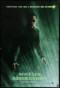 8j501 MATRIX REVOLUTIONS teaser DS 1sh '03 cool image of Keanu Reeves as Neo!