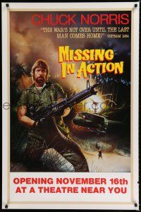 8j521 MISSING IN ACTION teaser 1sh '84 cool Watts artwork of Chuck Norris in Vietnam!
