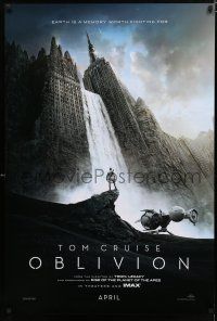 8j561 OBLIVION teaser DS 1sh '13 Morgan Freeman, image of Tom Cruise & waterfall in city!