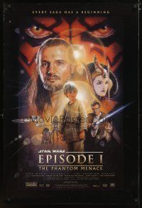 8j583 PHANTOM MENACE style B DS 1sh '99 George Lucas, Star Wars Episode I, art by Drew!