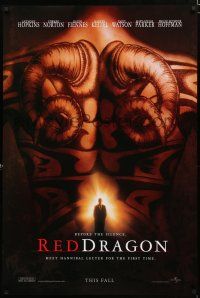 8j612 RED DRAGON teaser DS 1sh '02 Anthony Hopkins, Edward Norton, cool tattoo image!