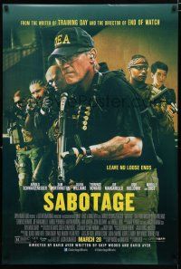 8j646 SABOTAGE March advance DS 1sh '14 DEA agent Arnold Schwarzenegger, leave no loose ends!