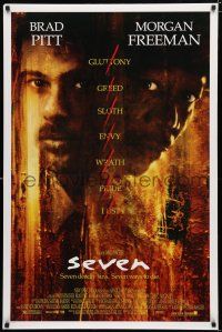 8j653 SEVEN DS 1sh '95 David Fincher, Morgan Freeman, Brad Pitt, deadly sins!