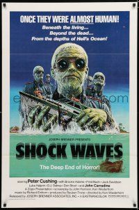 8j661 SHOCK WAVES 1sh '77 Peter Cushing, art of Nazi zombies terrorizing boat!