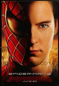 8j698 SPIDER-MAN 2 advance DS 1sh '04 half-masked superhero Tobey Maguire!