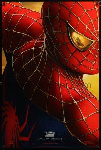 8j701 SPIDER-MAN 2 teaser DS 1sh '04 cool image of Tobey Maguire as superhero!